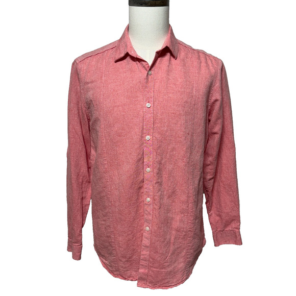 International Concepts Shirt Mens Medium Pink Linen Blend Roll Tab Sleeve Beachy - Picture 1 of 9